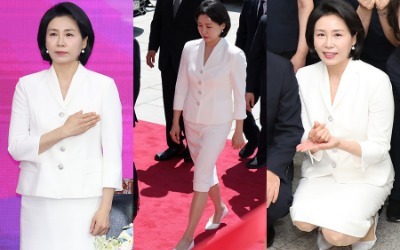 '구두까지 화이트?'…김혜경 여사 패션 봤더니