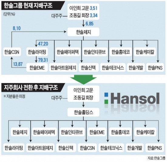 한솔그룹, 9월 지주회사 전환한다, 제지 - CSN 분할…순환출자 고리 끊기