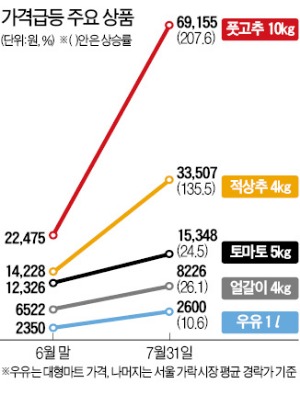 식탁물가 '비상'…가공식품·채소·생선값 '들썩'