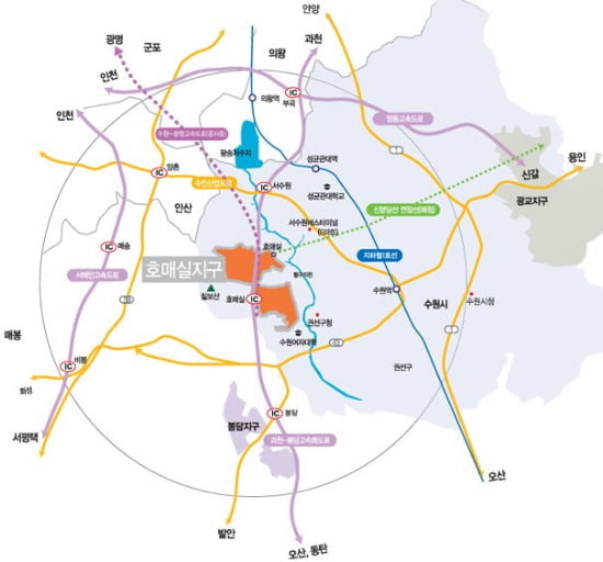 [수원 호매실지구 LH아파트②입지]수원역에서 직선거리로 3.2km 떨어져