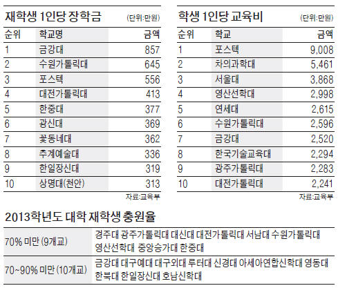 [대학 취업률·구조조정 대상 공개] 1인당 장학금 금강대…교육비 투자는 포스텍 1위