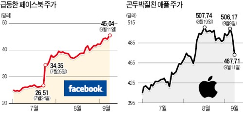 날개 단 페이스북…날개 꺾인 애플