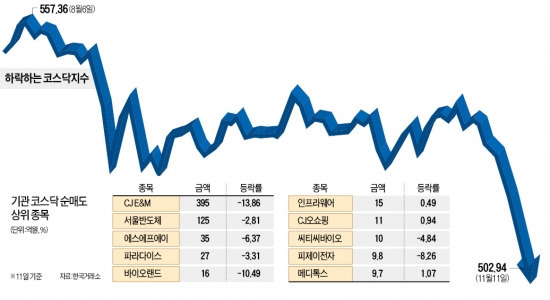 기관이 던진 630억에 코스닥은 '피멍'