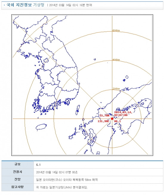 사진설명=기상청 홈페이지 캡쳐 / 일본 지진