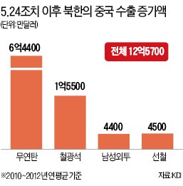 "천안함 폭침이후 남북교역 끊긴 北, 對中 수출 늘수록 경제 고통 딜레마"