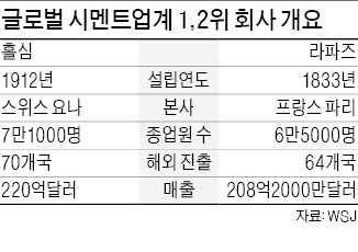 시멘트업계 '거대 공룡' 탄생하나…글로벌 1위 홀심·2위 라파즈 합병 논의