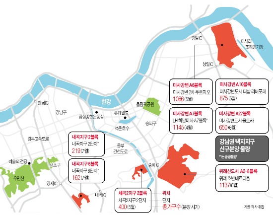 위례·세곡2·내곡·미사강변…강남 생활권 5600가구 쏟아진다