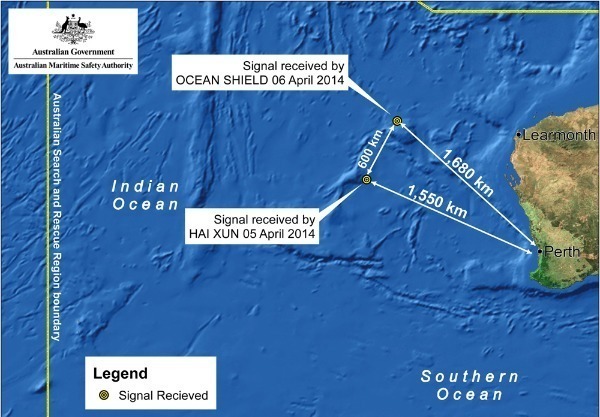 블랙박스 유사 신호가 감지된 호주 퍼스지역 서쪽 인도양 해역/AP연합