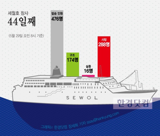 [인포그래픽]세월호 참사 44일째, 실종자 8일째 16명