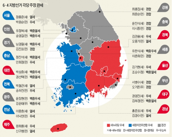 [4일 지방선거] 경기·부산·강원·충북·광주…한치 앞 모르는 '반집 승부'