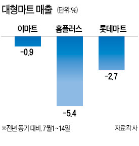 ['여름 추석'의 습격] 얼어붙은 소비심리…영업규제…대형마트, 반값 판매에도 매출 '뒷걸음'