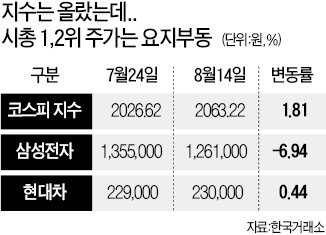 지수 어깨춤 출때 어깨 처진 시총 1·2위