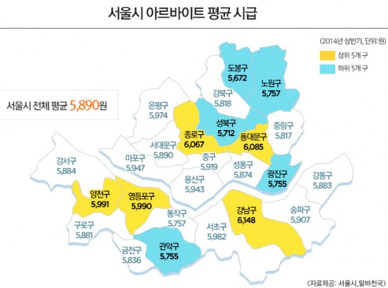 /2014 상반기 서울시 알바 지도=알바천국 제공