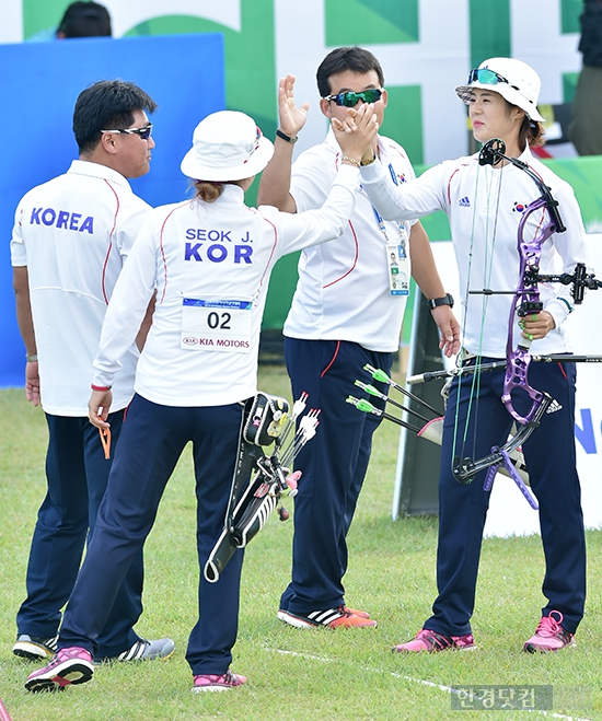 [포토] '아시아의 강호' 여자양궁대표팀의 힘찬 화이팅