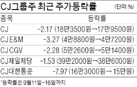 악재는 한꺼번에 닥친다더니…CJ그룹株 일제 하락세