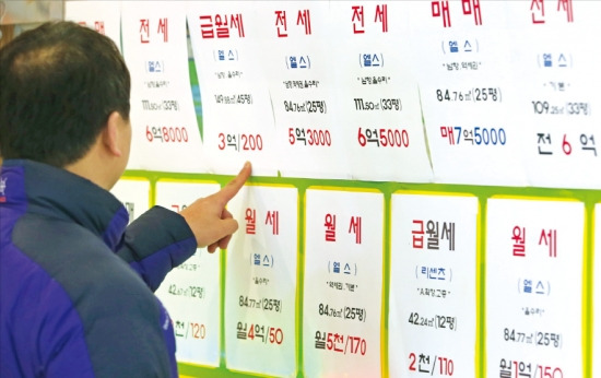 부동산 대출규제 완화, 재건축 연한 단축 등의 정책에 힘입어 상승세를 이어가던 서울·수도권 주택시장이 조정받는 모습이다. 이달 들어 서울 강남권 재건축 아파트는 거래량이 줄며 최고 3000만원 이상 떨어졌다. 서울 잠실지역의 한 중개업소에서 시민이 매물을 확인하고 있다. 한경DB