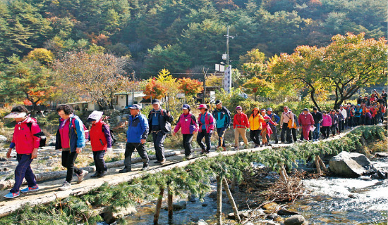 외씨버선길을 걷는 여행객들. 