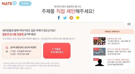 SK컴즈, 네이트Q 특별페이지 오픈…네티즌이 토론주제 제안  