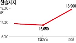 '자회사 리스크' 해소한 한솔제지 급등