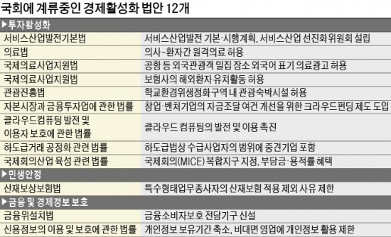 서비스 산업·의료법 개정안 등 경제활성화 법안 처리 '난항' 예상