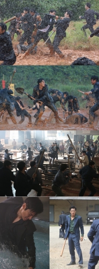 '강남 1970' 화제의 진흙탕 액션 사진 공개…리얼 액션의 백미
