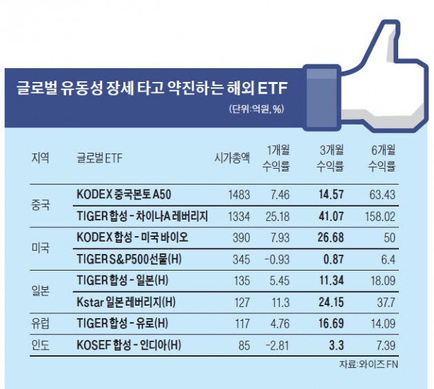 유동성 장세 올라탄 해외ETF '훨훨'