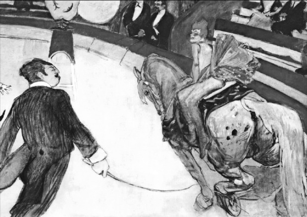 프랑스 화가 앙리 드 툴루즈 로트렉(Henri de Toulouse-Lautrec)의 1888년 작품 ‘페르난도 서커스의 곡마사’. 프란츠 카프카는 단편소설 ‘갤러리에서’를 통해 인간이 처한 위험과 고통을 폭로했다.