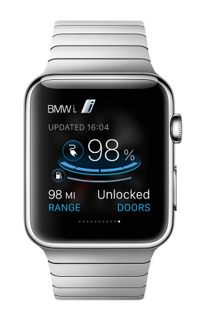 ▲BMW가 전기차 'i3'에 제공하는 애플 워치용 앱.