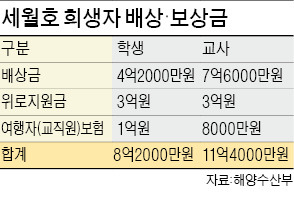 세월호 희생 단원고 학생 배상·위로금 8억2000만원