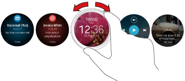 삼성 기어A에 탑재된 회전 베젤로 다양한 시계용 애플리케이션 및 화면 옵션을 변경하는 모습. 출처=삼모바일