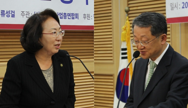 박경실 서비스산업총연합회 회장(왼쪽)과 김재경 국회 예결위원장. / 서비스산업총연합회 제공