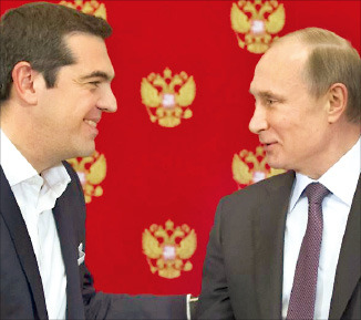 알렉시스 치프라스 그리스 총리(왼쪽)와 블라디미르 푸틴 러시아 대통령.