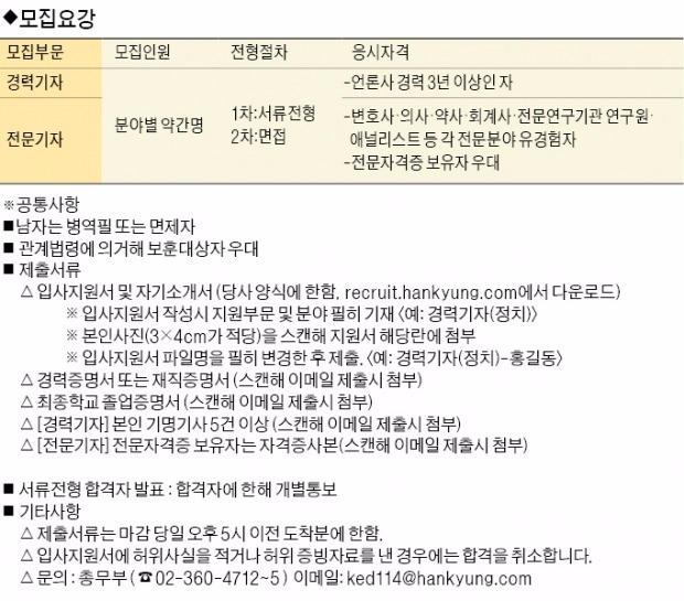 [알립니다] 경력·전문기자 모십니다