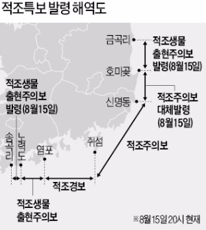 남부지방 폭염에 적조현상 동해로 확산