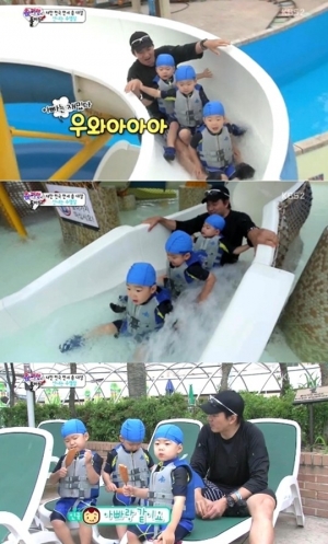 &#39;슈퍼맨이 돌아왔다&#39; 삼둥이, 워터파크 슬라이드 도전 &#34;벌써 이렇게 컸네&#34;