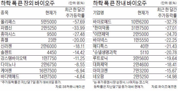 장내·장외 할 것 없이…무차별 '찬바람' 부는 바이오주