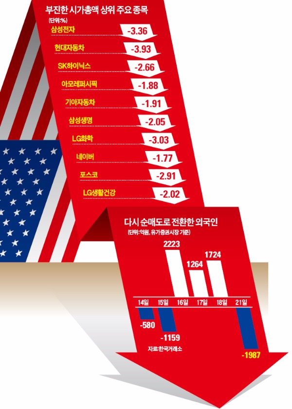 'Fed 후폭풍'…시가총액 톱10 모두 하락