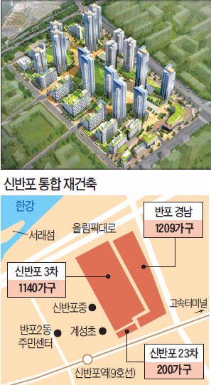 '신반포 3형제' 통합 재건축…한강변 45층 3043가구 추진
