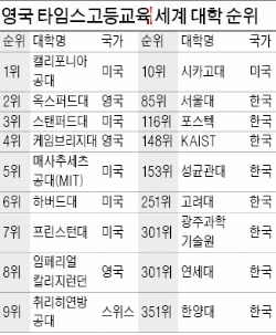 영국 타임스고등교육, 세계 대학평가…100위권 내 한국대학은 서울대 1곳뿐