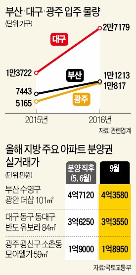 [이달 아파트 분양 사상최대] 청약 열기 뜨거웠던 대구·부산…분양권 실거래가 하락세 반전