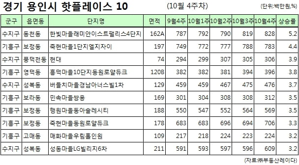 [핫플레이스] 중대형 타입 상승세 돋보인 용인시