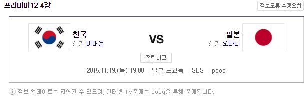 한국 일본 프리미어 12 4강 한일전 한국 일본 프리미어 12 4강 한일전/사진=네이버 캡쳐