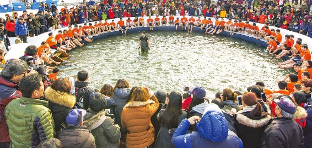 화천 산천어축제의 산천어 맨손잡기 행사 