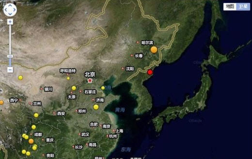 북한 인공지진 /중국지진센터 홈페이지 캡쳐 