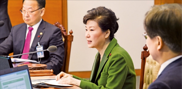 박근혜 대통령(가운데)은 19일 청와대에서 국무회의를 주재하고 노동개혁 입법의 조속한 처리를 촉구했다. 강은구 기자 egkang@hankyung.com