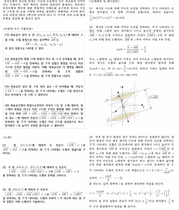 [논술 길잡이] 벡터의 내적과 정사영