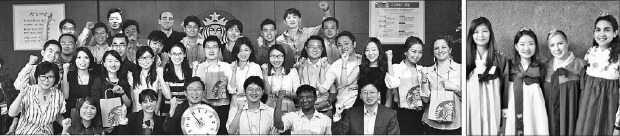 캠퍼스 아시아사업의 하나로 서울대, 베이징대, 히토쓰바시대가 공동운영하는 ‘아시아 비즈니스 리더스 프로그램’에 참가한 한국 및 외국인 학생이 서울에서 기업탐방(왼쪽)과 한복문화체험(오른쪽)을 하고 있다. 서울대 제공
