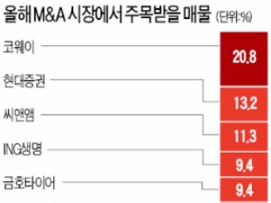  코웨이·현대증권·씨앤앰, 가장 주목하는 M&A 매물