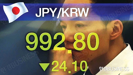 일본이 1월 29일 마이너스 금리를 도입한 직후 원·엔 재정환율이 100엔당 900원대로 내려왔다.