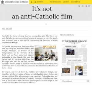 바티칸, 카톨릭 사제 성추행 다룬 '스포트라이트' 호평…“反가톨릭 영화 아냐”